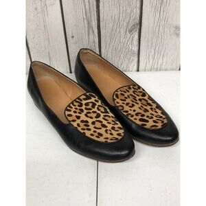 J Crew Leather and  Faux Cheetah Fur Loafers Ladies Size 9